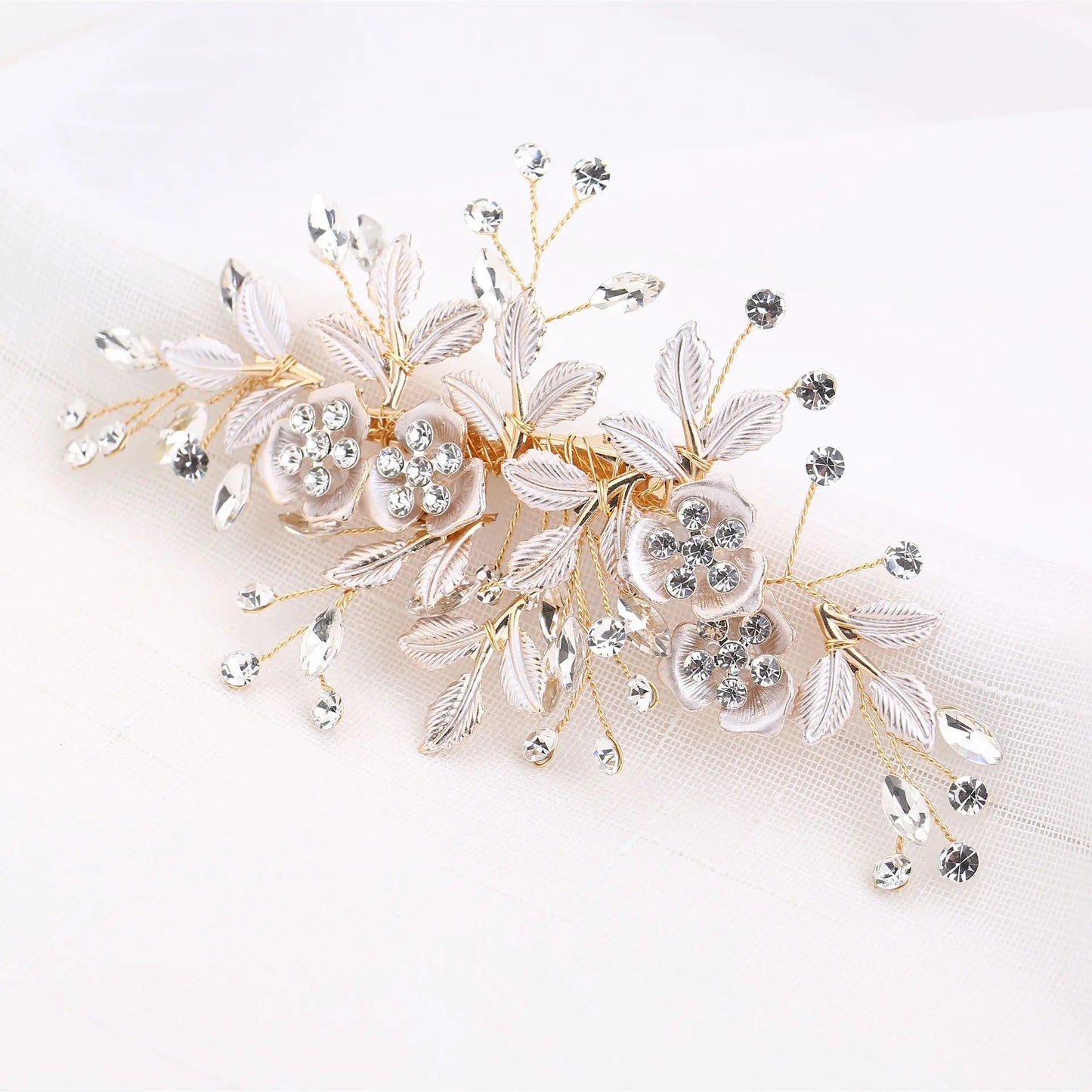 Fashion Bridal Rhinestone Leaf and Flower Hair Clips in Alloy