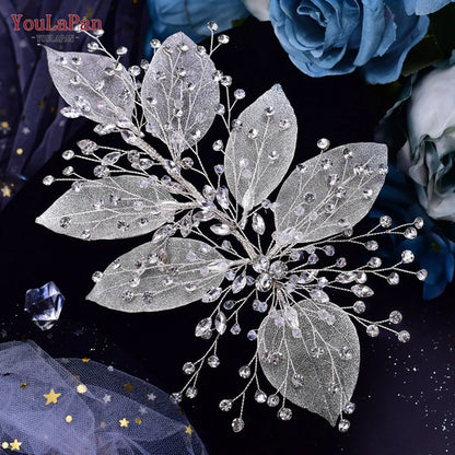 YouLaPan HP254 Alloy Flower Bridal Hair Clips Rhinestone Side Hairpin