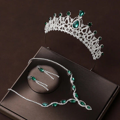 Bridal Four-Piece Headwear Set: Crown, Necklace, and Earrings