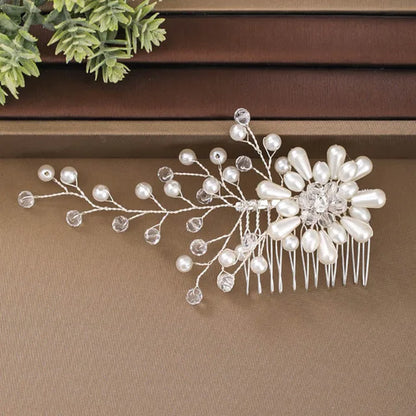 Trendy Tiara Wedding Hair Comb Flower Bridal Hairpins Pearl Rhinestone