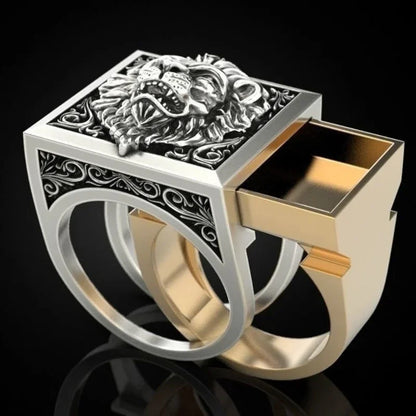 Innovative Punk-Inspired Men's Ring Featuring a Bold Lion Head Design