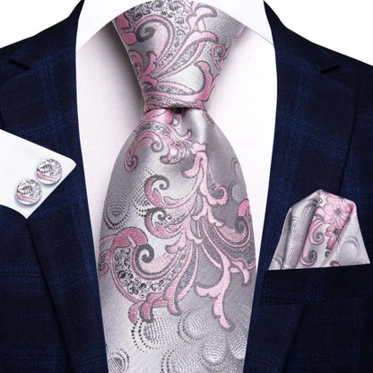 Hi-Tie Champagne Beige Floral Solid Design Silk Wedding Tie For Men