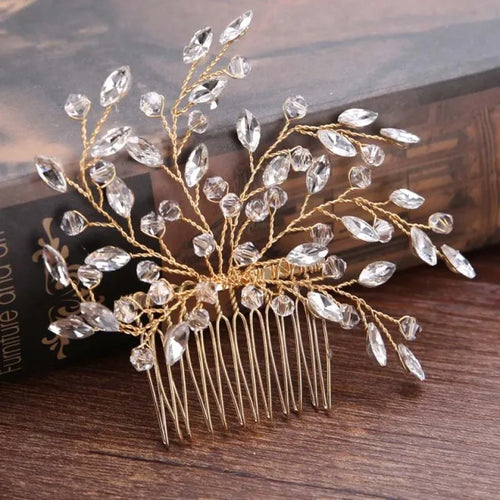 Trendy Tiara Wedding Hair Comb Flower Bridal Hairpins Pearl Rhinestone