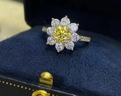 Sunflower Yellow Moissanite Engagement Ring in 925 Sterling Silver 1ct