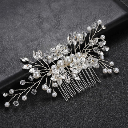 Trendy Tiara Wedding Hair Comb Flower Bridal Hairpins Pearl Rhinestone