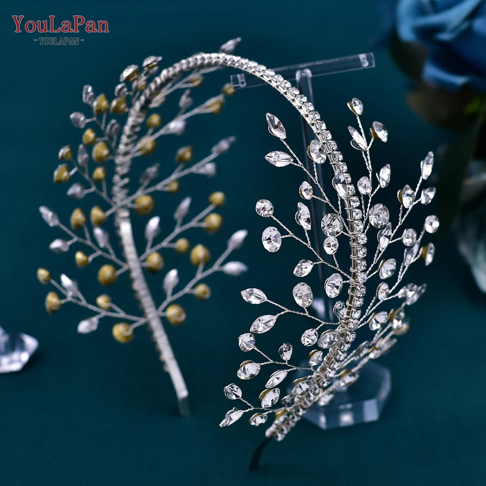 YouLaPan Crystal Headdress for Women Bridal Headband Wedding Tiara