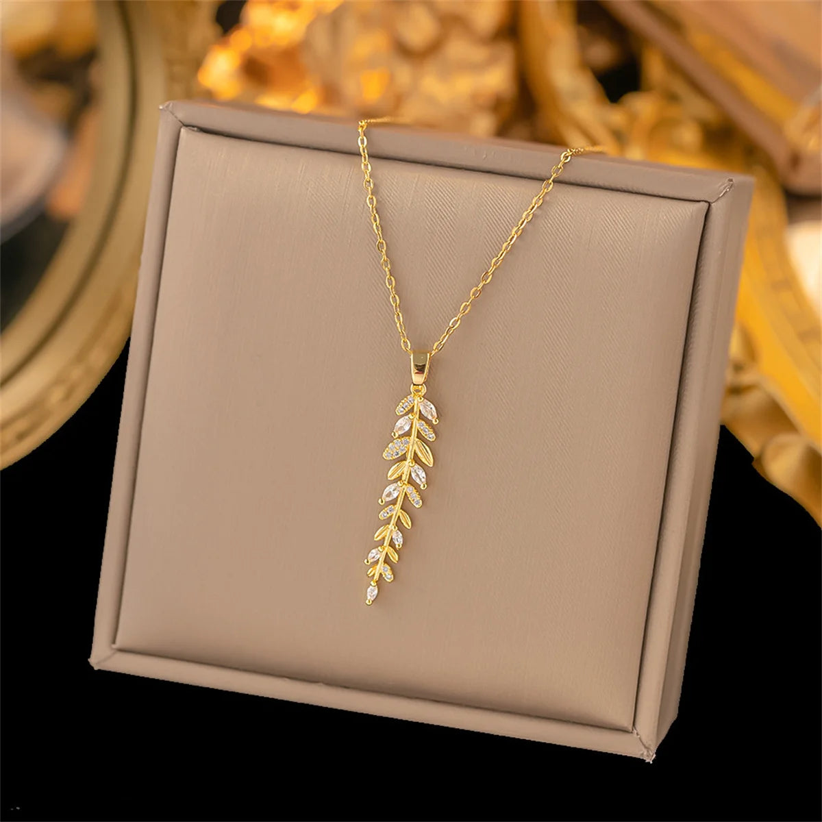 316L Stainless Steel Choker with Letter, Wave, and Leaf Pendant Chain