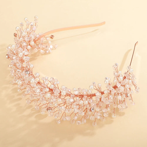 Luxury Pearl Crystal Bridal Crown Headpieces Handmade Party Wedding