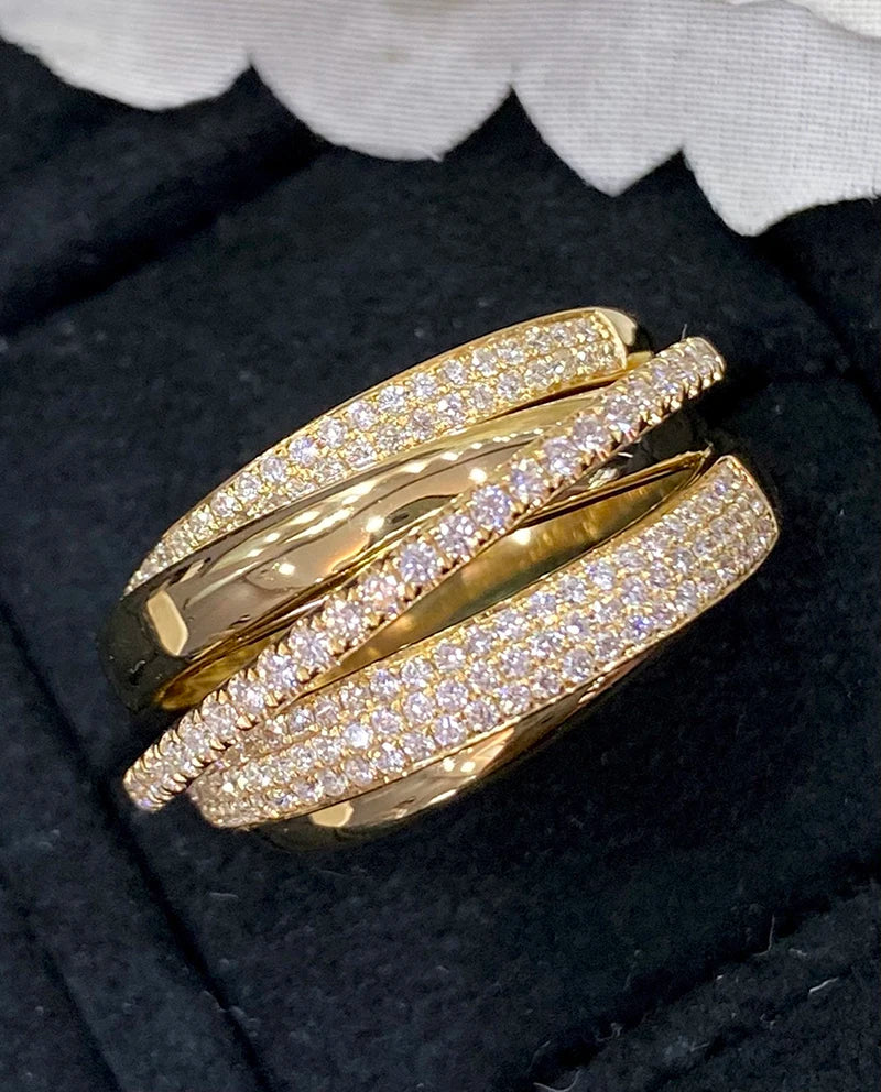 18K Yellow Gold Rings Luxury Real Natural Diamond Ring Fashion