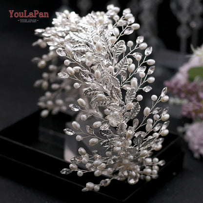 YouLaPan Crystal Headdress for Women Bridal Headband Wedding Tiara