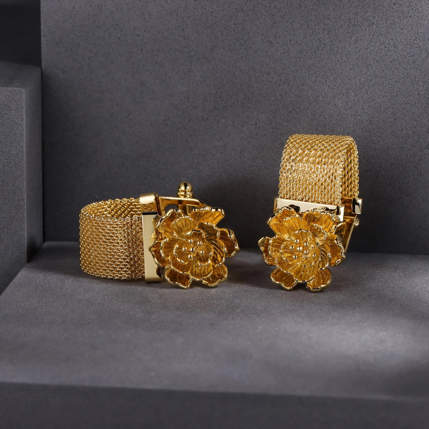 Men's Design Chain Cufflinks Gift Set - Shiny Gold Colored