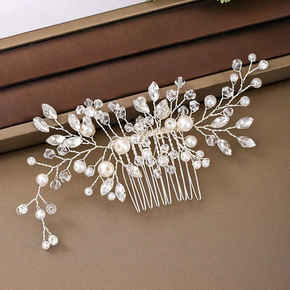 Trendy Tiara Wedding Hair Comb Flower Bridal Hairpins Pearl Rhinestone