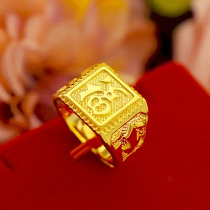 Gold shop with 999 gold ring men's fortune adjustable 5D real gold