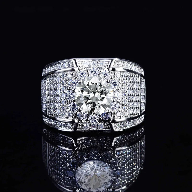 Luxury 18K Gold Men's Engagement Ring, Fully Paved with Diamonds