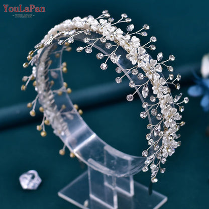 YouLaPan Crystal Headdress for Women Bridal Headband Wedding Tiara