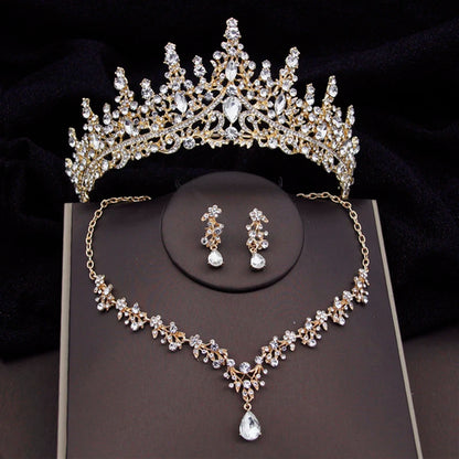 Luxury Silver Color Crystal Water Drop Bridal Jewelry Sets Rhinestone