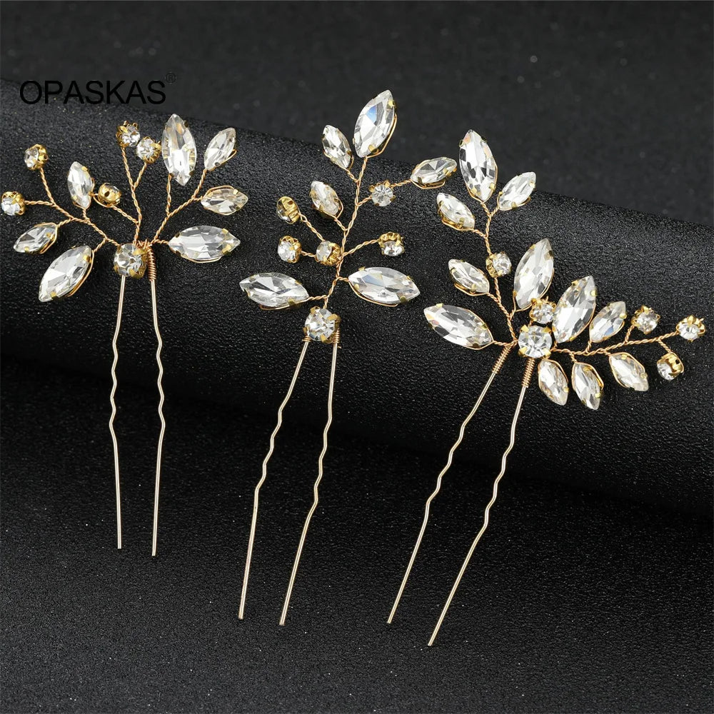 Trendy Crystal U-Shaped Alloy Bride Hairpins for Wedding Hairstyles