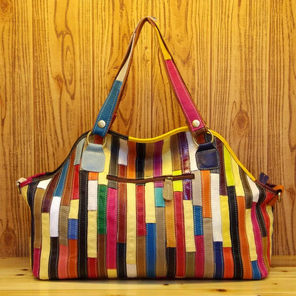 Large Ladies' Handbags with Casual Colorful Patchwork Design