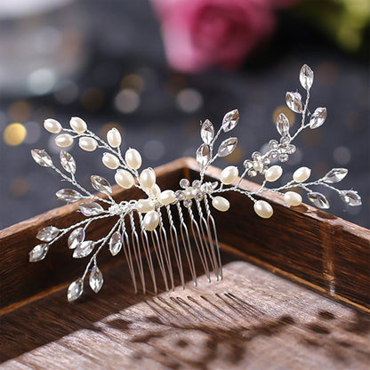 Trendy Tiara Wedding Hair Comb Flower Bridal Hairpins Pearl Rhinestone