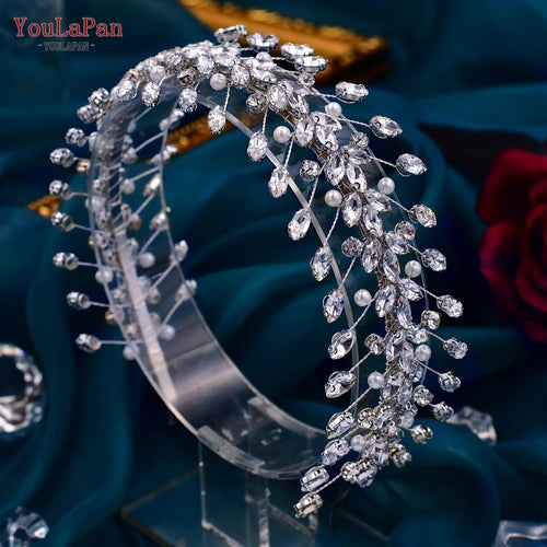 YouLaPan Crystal Headdress for Women Bridal Headband Wedding Tiara