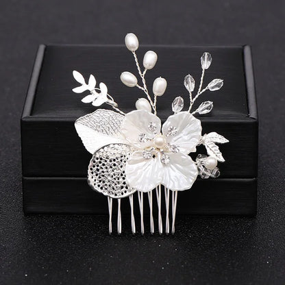 Trendy Tiara Wedding Hair Comb Flower Bridal Hairpins Pearl Rhinestone