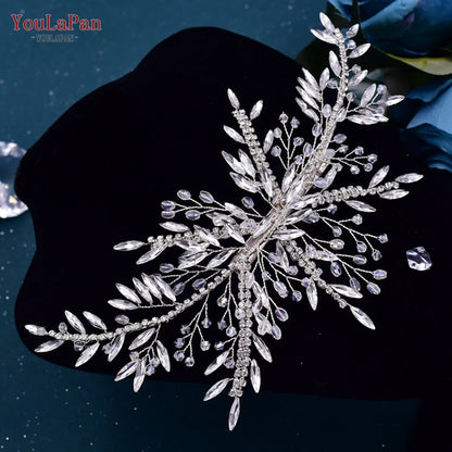 YouLaPan HP254 Alloy Flower Bridal Hair Clips Rhinestone Side Hairpin