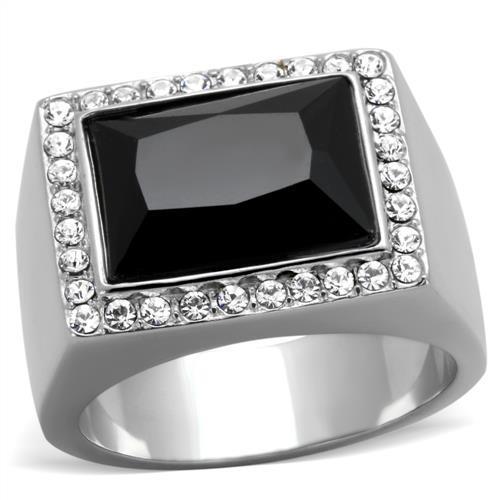 Stainless Steel Men's Ring with Synthetic Onyx, Model TK1810