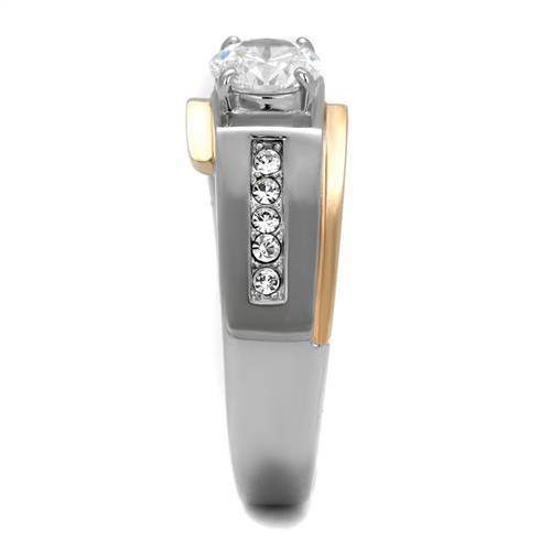 Stainless Steel Men's Ring with Two-Tone IP Rose Gold Finish and Clear Cubic Zirconia