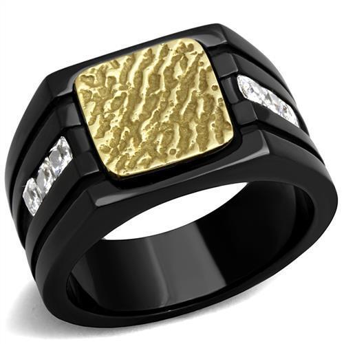 Men's Stainless Steel Two-Tone Gold Ring with Clear Cubic Zirconia