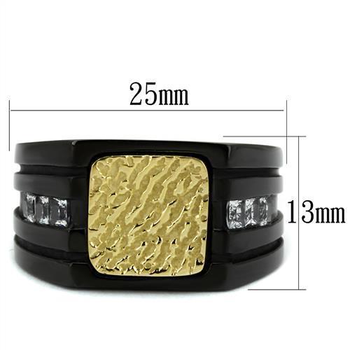 Men's Stainless Steel Two-Tone Gold Ring with Clear Cubic Zirconia