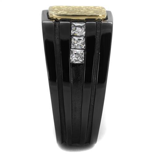 Men's Stainless Steel Two-Tone Gold Ring with Clear Cubic Zirconia