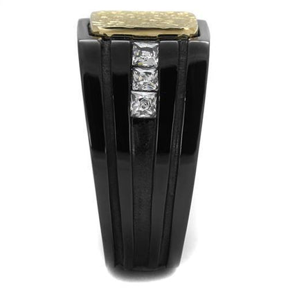 Men's Stainless Steel Two-Tone Gold Ring with Clear Cubic Zirconia