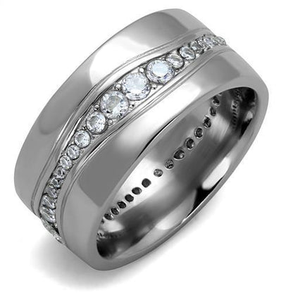 Men's Stainless Steel Clear Cubic Zirconia Ring, High-Polished Finish