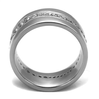 Men's Stainless Steel Clear Cubic Zirconia Ring, High-Polished Finish