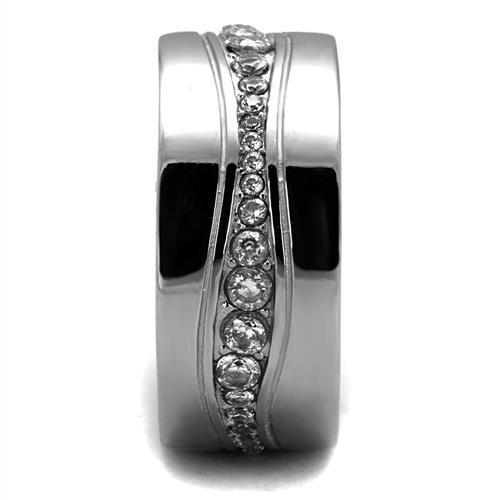 Men's Stainless Steel Clear Cubic Zirconia Ring, High-Polished Finish