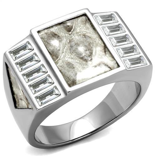 Classic Men's Stainless Steel Ring with Clear Cubic Zirconia Accent