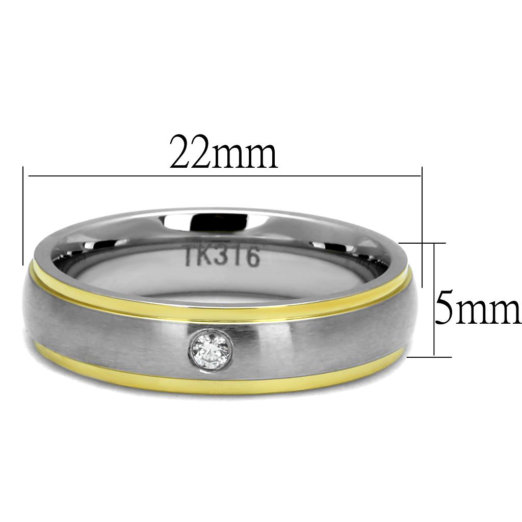 Men's Two-Tone Stainless Steel Ring with Clear Cubic Zirconia Accent