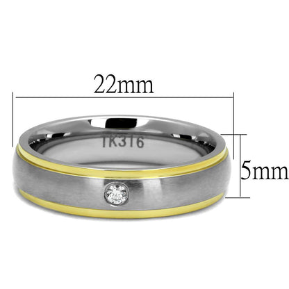 Men's Two-Tone Stainless Steel Ring with Clear Cubic Zirconia Accent