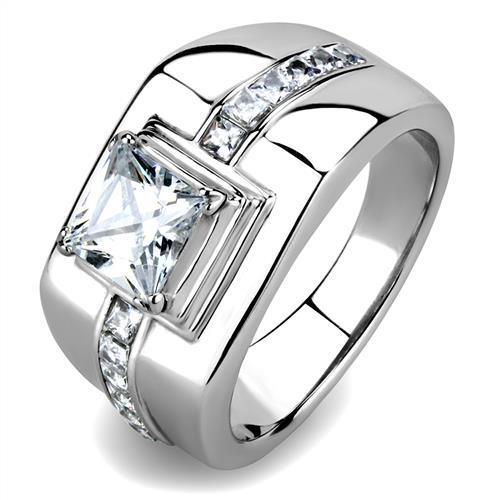 Men's Stainless Steel Ring with Clear Cubic Zirconia Accent