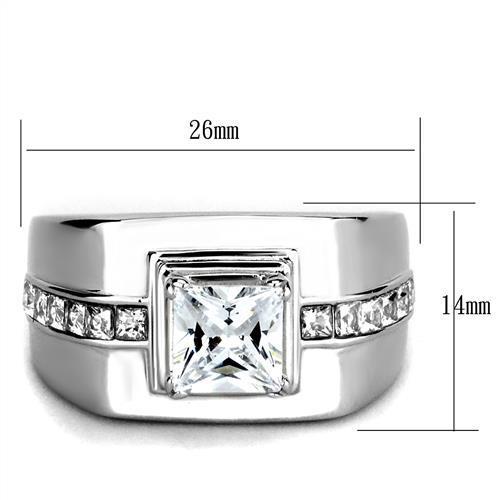 Men's Stainless Steel Ring with Clear Cubic Zirconia Accent