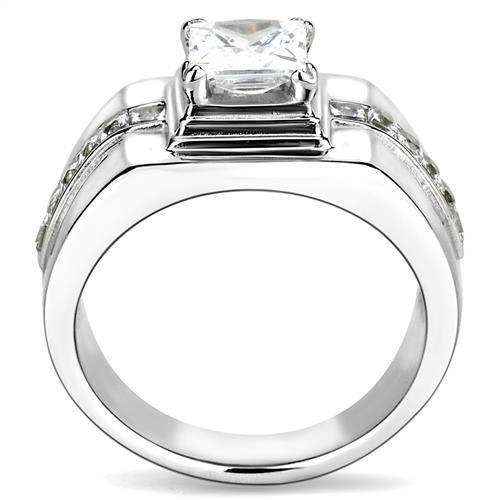 Men's Stainless Steel Ring with Clear Cubic Zirconia Accent