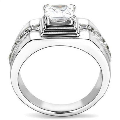 Men's Stainless Steel Ring with Clear Cubic Zirconia Accent