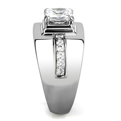 Men's Stainless Steel Ring with Clear Cubic Zirconia Accent