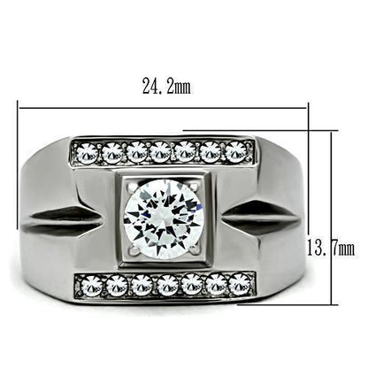 Men's Stainless Steel Ring with Round Clear Cubic Zirconia Accent