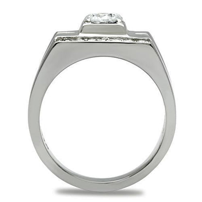 Men's Stainless Steel Ring with Round Clear Cubic Zirconia Accent