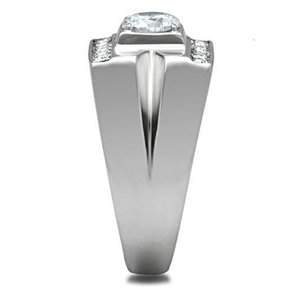 Men's Stainless Steel Ring with Round Clear Cubic Zirconia Accent