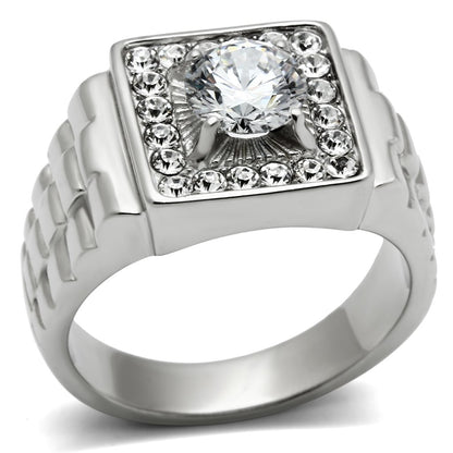 Men's Stainless Steel Cubic Zirconia Ring, Model TK347