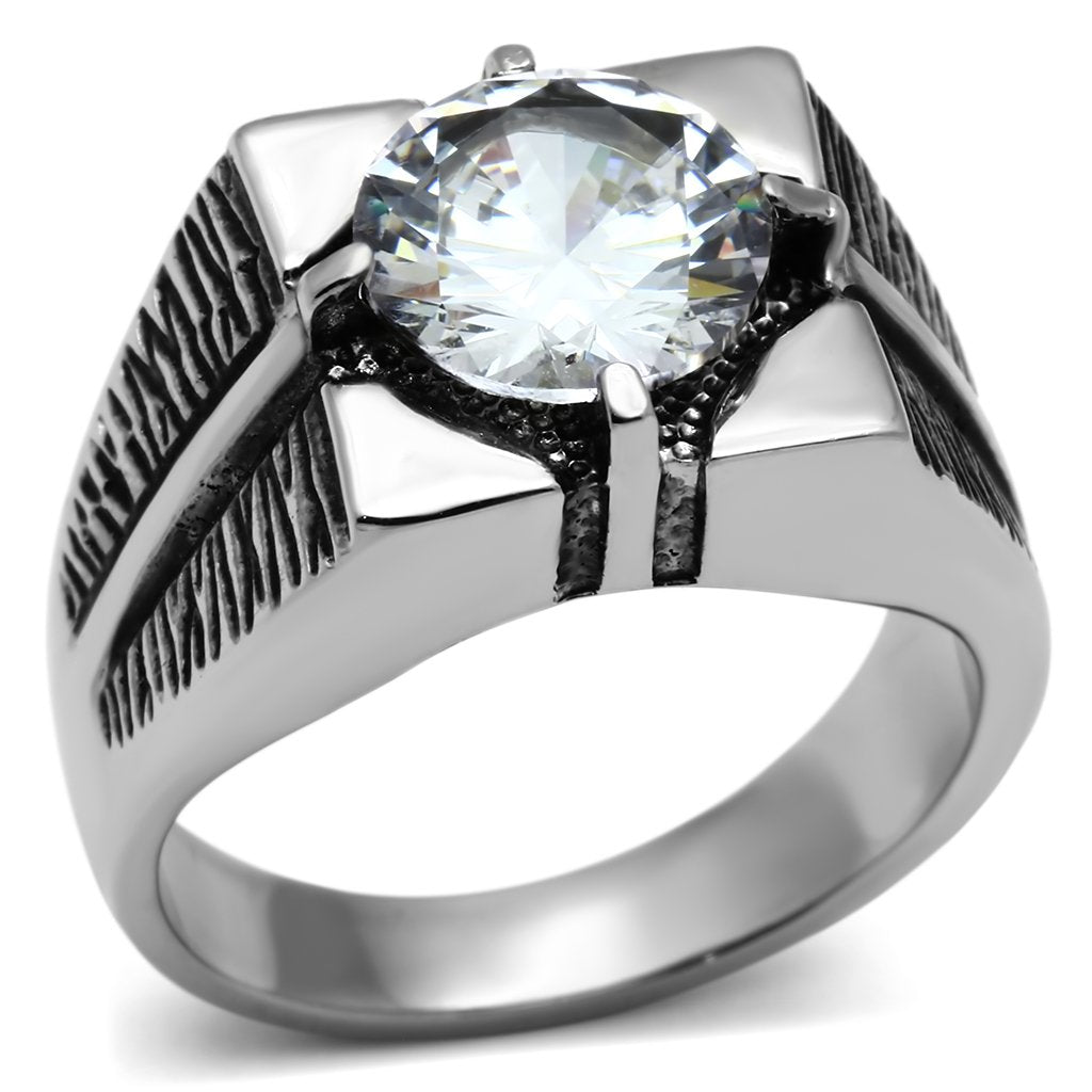 Men's Stainless Steel Cubic Zirconia Ring, Model TK701