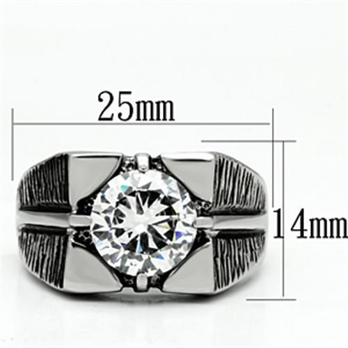 Men's Stainless Steel Cubic Zirconia Ring, Model TK701