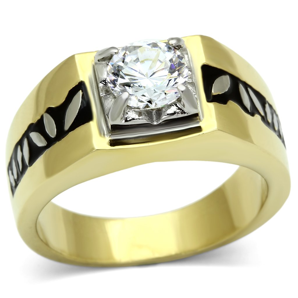 Men Stainless Steel Cubic Zirconia Rings TK739